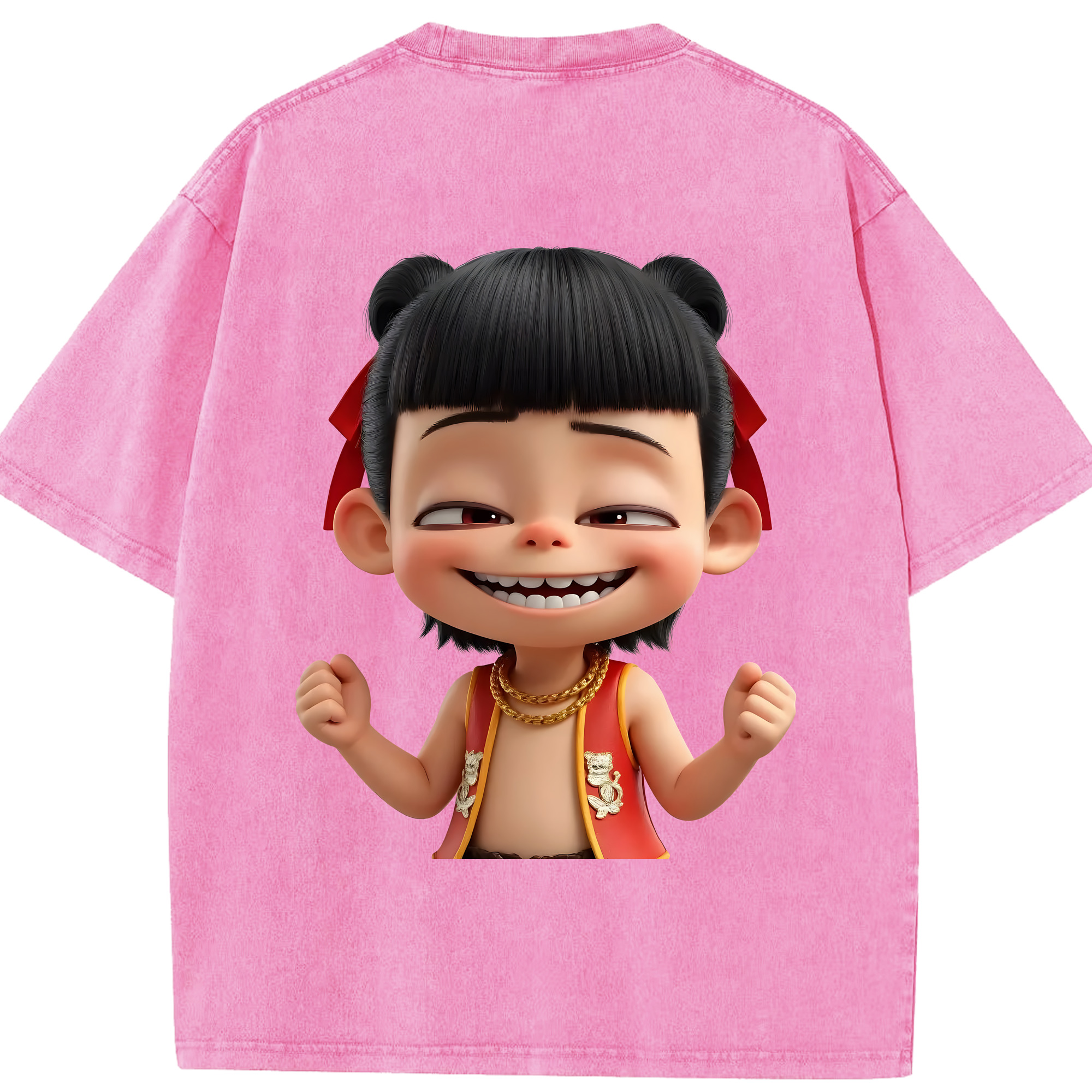 （画像用） Ne Zha 2 ナタ 魔童の大暴れ 綿100% ヴィンテージ風 半袖Tシャツ（背面プリント）